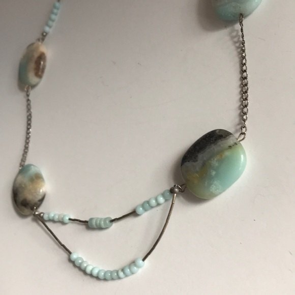 Vintage Amazonite nugget, liquid silver, sterling silver Necklace - Picture 6 of 8